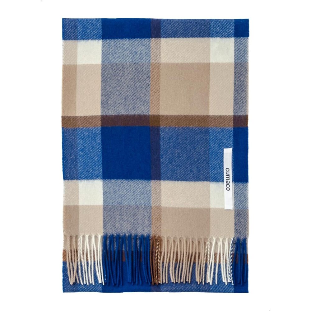 3426 05. Blue Brown Cashmere Scarf Large Thick Ladies